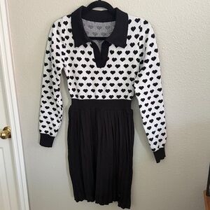 Black and White Heart Pattern Dress sweater dress black heart